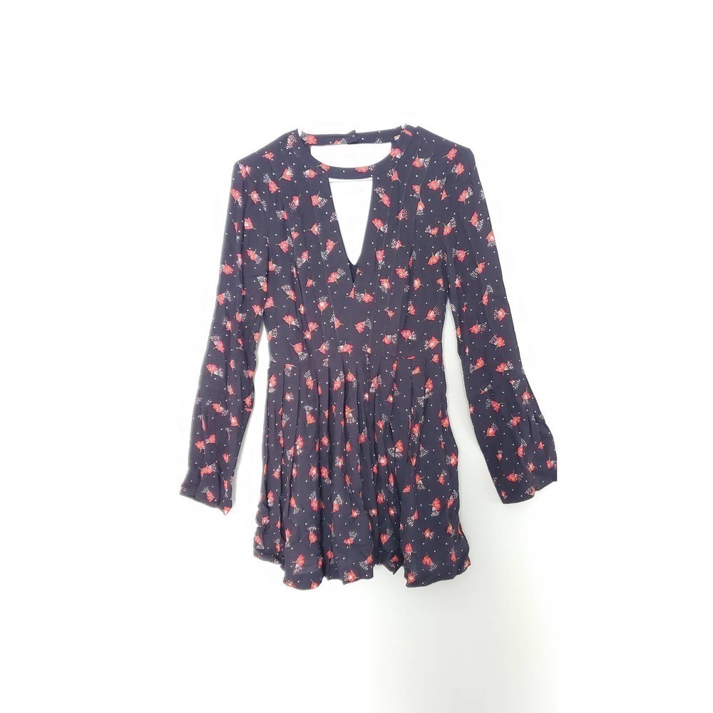 Free People Tegan Black Red Floral Gingko‎ Poppy Mini Dress, Sz S - Picture 2 of 8